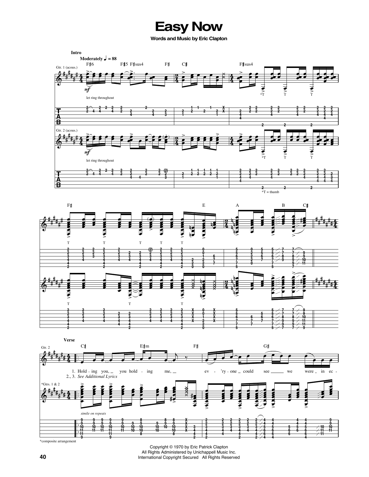 Eric Clapton Easy Now Sheet Music Notes & Chords for Guitar Tab - Download or Print PDF