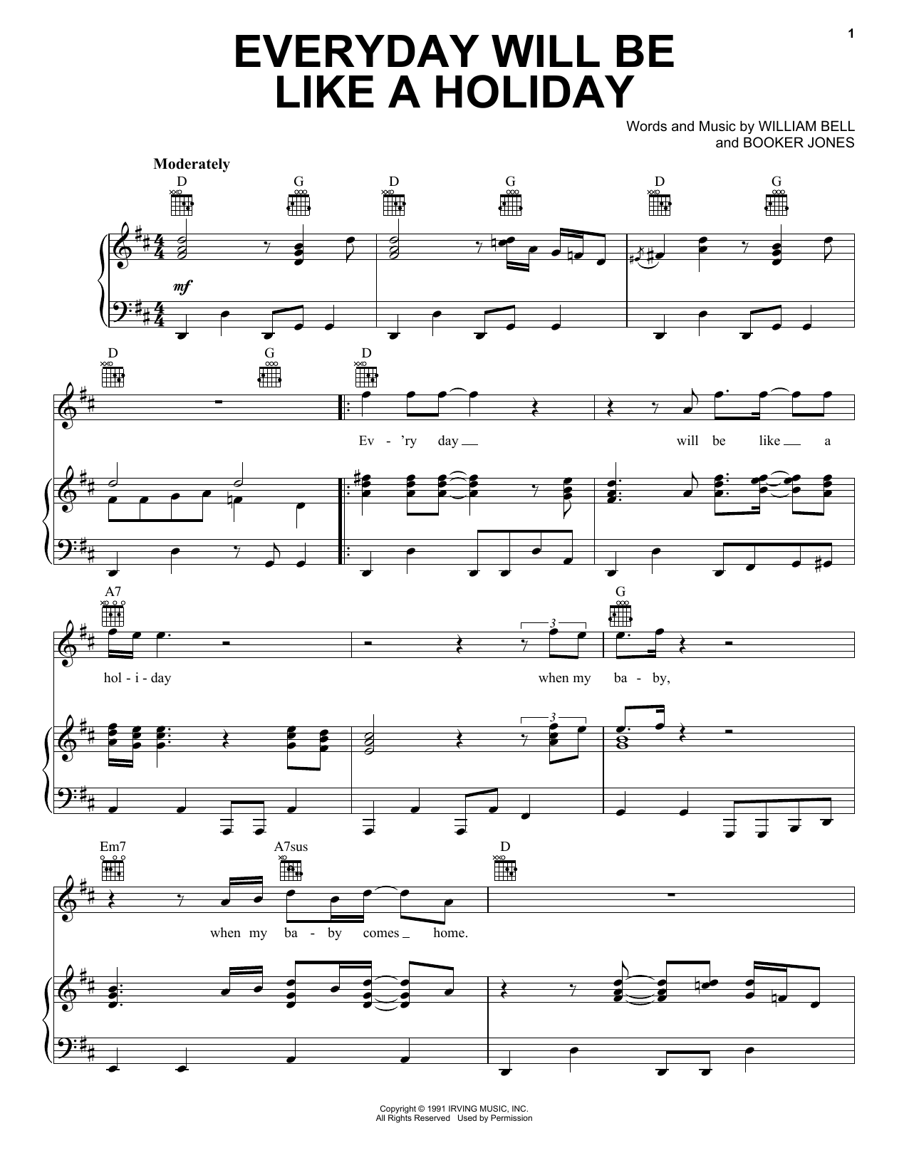 Eric Clapton Everyday Will Be Like A Holiday Sheet Music Notes & Chords for Piano, Vocal & Guitar (Right-Hand Melody) - Download or Print PDF