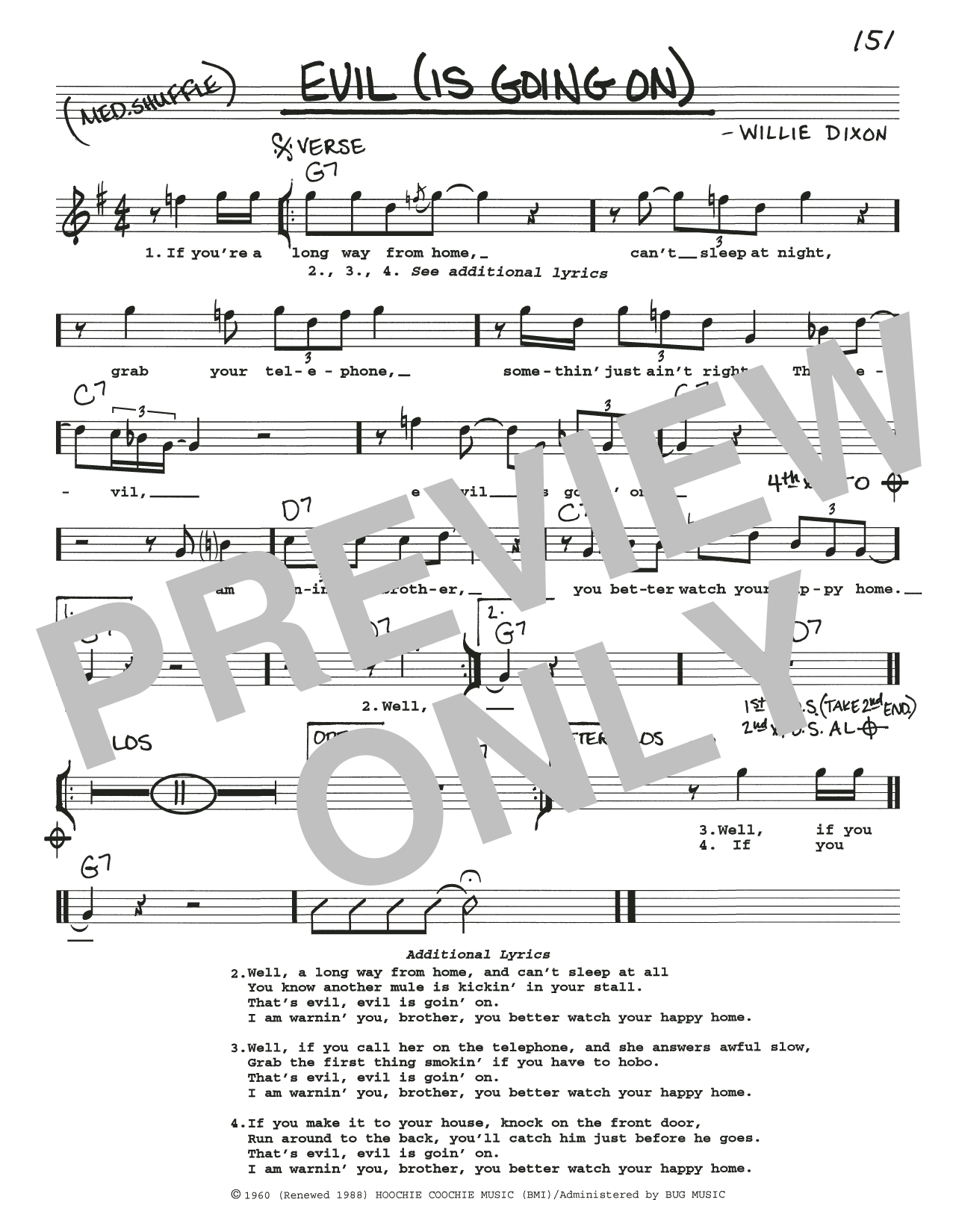 Eric Clapton Evil (Is Going On) Sheet Music Notes & Chords for Real Book – Melody, Lyrics & Chords - Download or Print PDF
