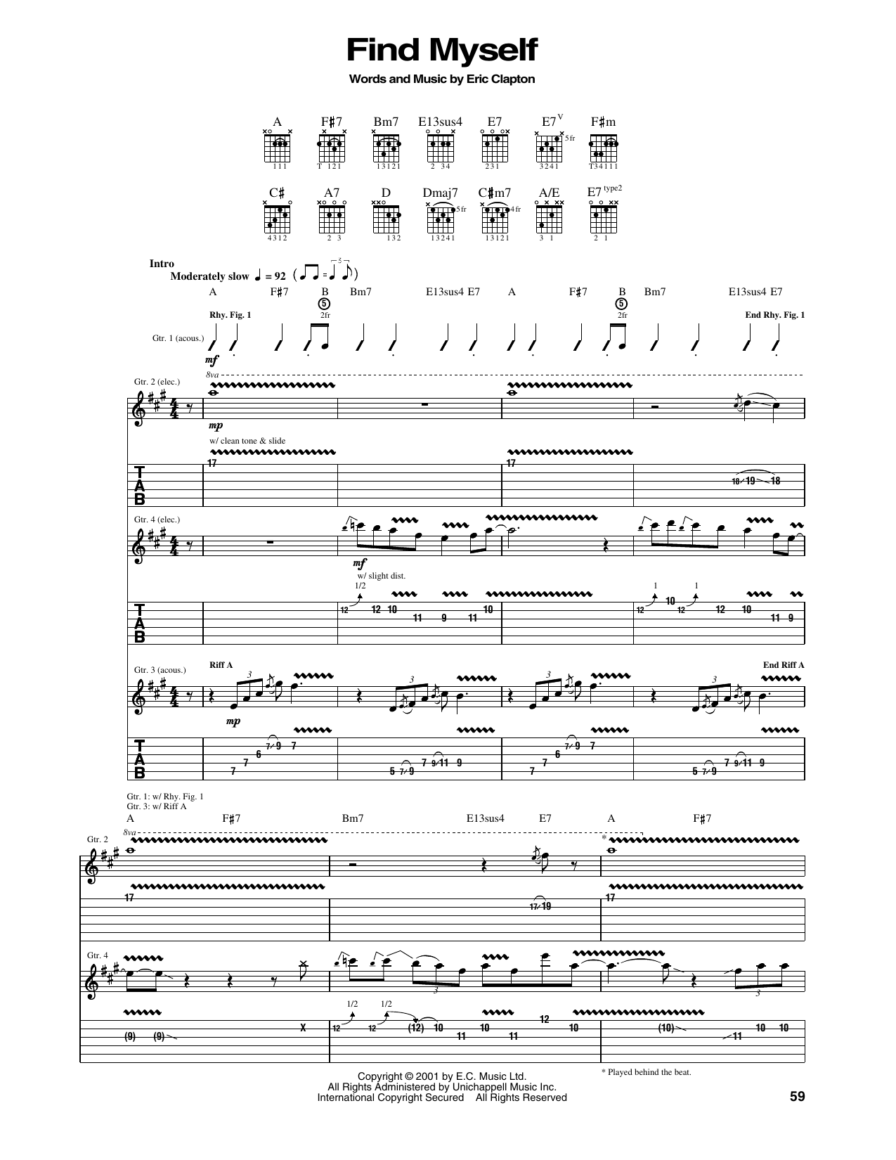 Eric Clapton Find Myself Sheet Music Notes & Chords for Guitar Tab - Download or Print PDF