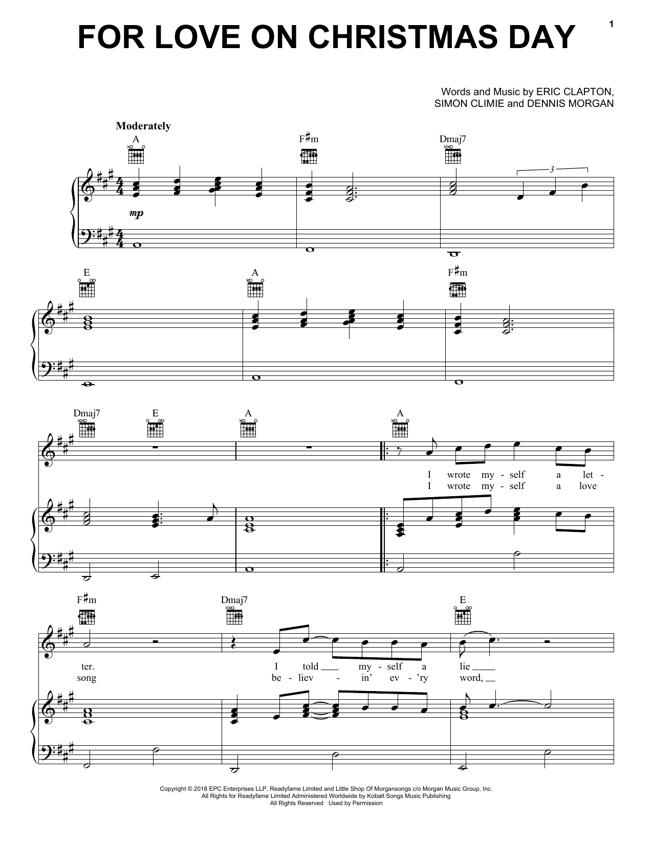 Eric Clapton For Love On Christmas Day Sheet Music Notes & Chords for Piano, Vocal & Guitar (Right-Hand Melody) - Download or Print PDF