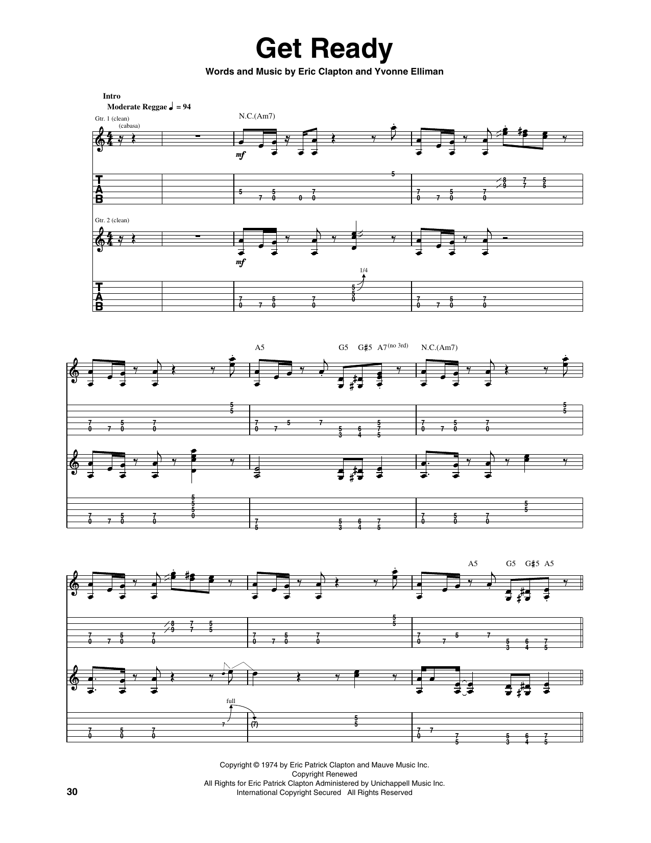 Eric Clapton Get Ready Sheet Music Notes & Chords for Guitar Tab - Download or Print PDF