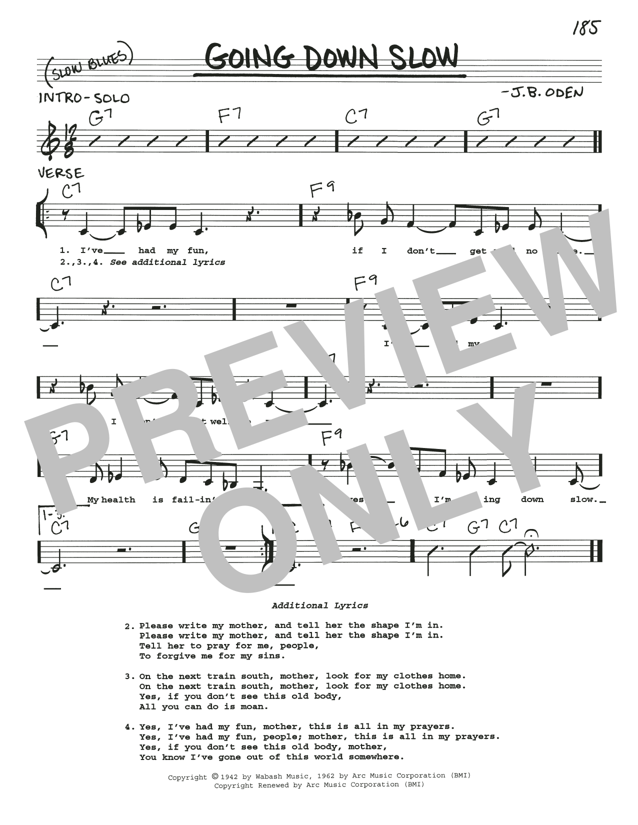 Eric Clapton Going Down Slow Sheet Music Notes & Chords for Real Book – Melody, Lyrics & Chords - Download or Print PDF