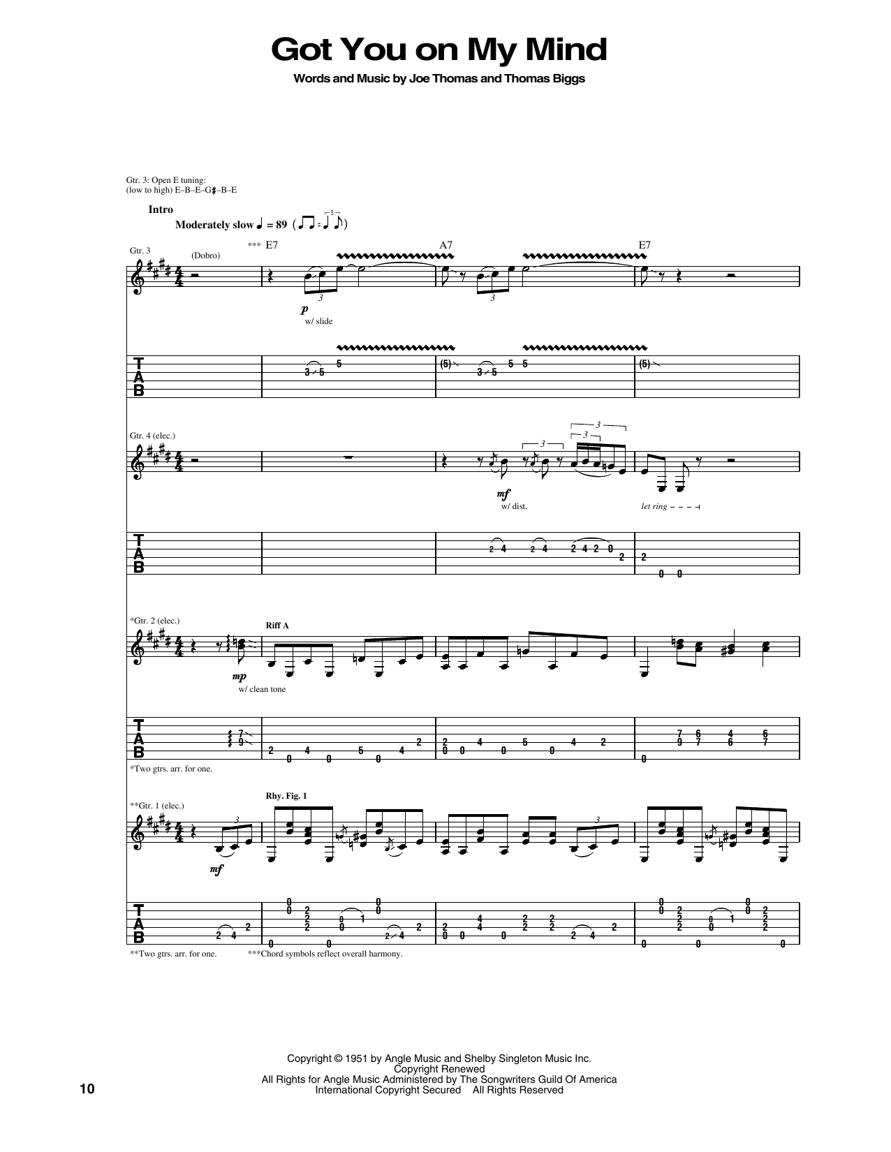 Eric Clapton Got You On My Mind Sheet Music Notes & Chords for Guitar Tab - Download or Print PDF