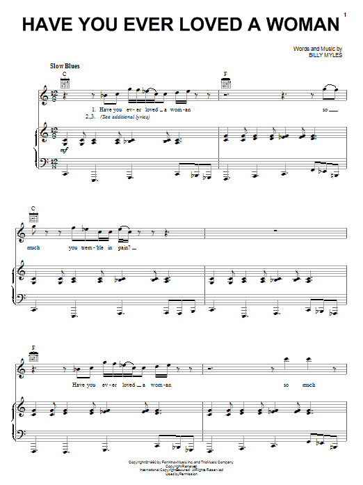 Eric Clapton Have You Ever Loved A Woman Sheet Music Notes & Chords for Piano, Vocal & Guitar (Right-Hand Melody) - Download or Print PDF