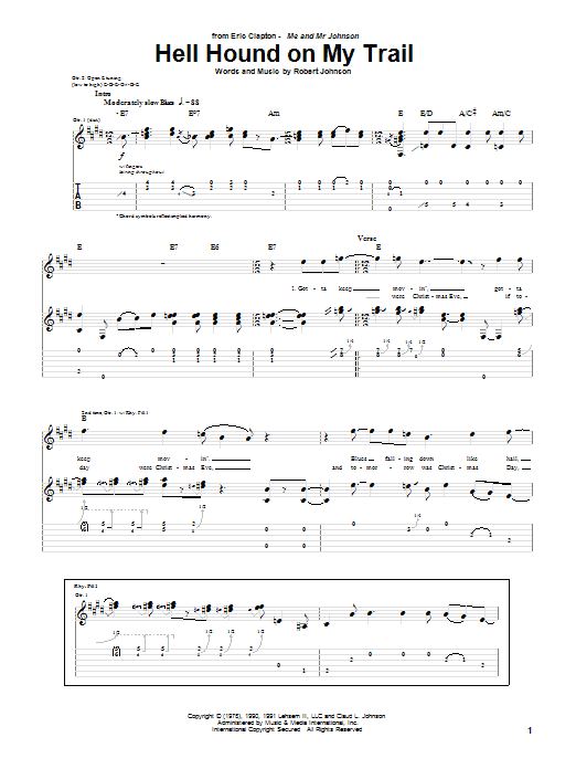 Eric Clapton Hell Hound On My Trail Sheet Music Notes & Chords for Guitar Tab - Download or Print PDF