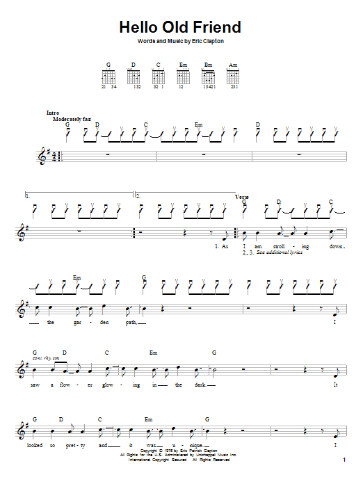 Eric Clapton Hello Old Friend Sheet Music Notes & Chords for Easy Guitar - Download or Print PDF