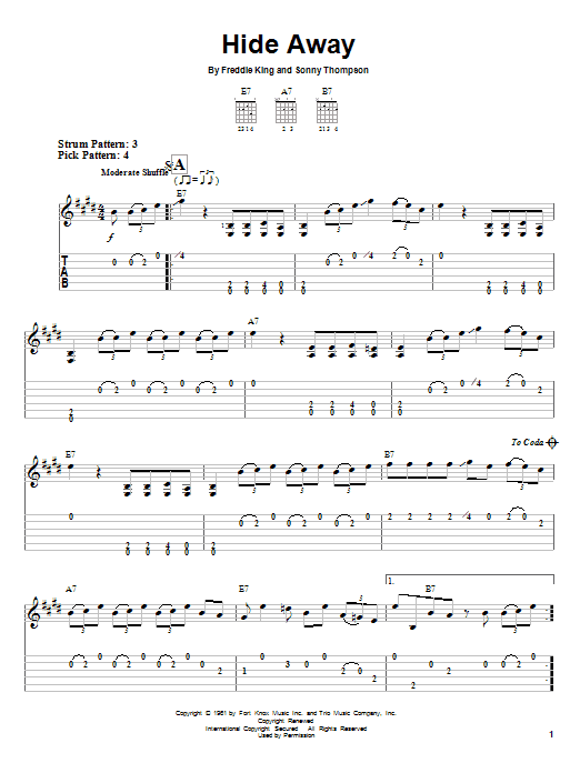Eric Clapton Hide Away Sheet Music Notes & Chords for Easy Guitar Tab - Download or Print PDF Eric Clapton Hide Away Sheet Music Notes & Chords for Easy Guitar Tab - Download or Print PDF