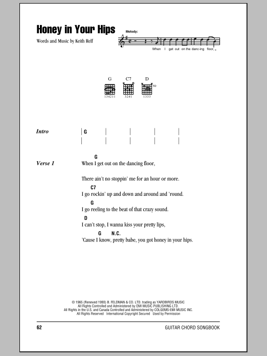 Eric Clapton Honey In Your Hips Sheet Music Notes & Chords for Lyrics & Chords - Download or Print PDF