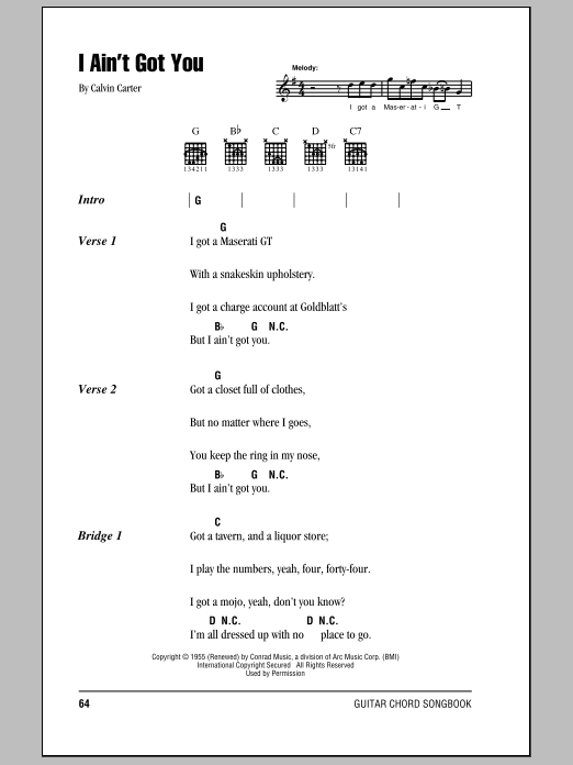 Eric Clapton I Ain't Got You Sheet Music Notes & Chords for Guitar Lead Sheet - Download or Print PDF