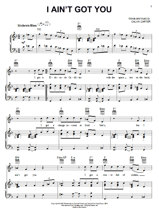 Eric Clapton I Ain't Got You Sheet Music Notes & Chords for Piano, Vocal & Guitar (Right-Hand Melody) - Download or Print PDF