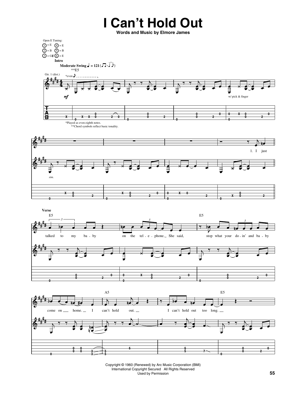 Eric Clapton I Can't Hold Out Sheet Music Notes & Chords for Guitar Tab - Download or Print PDF