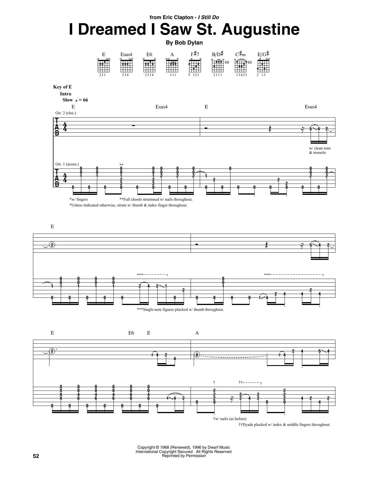 Eric Clapton I Dreamed I Saw St. Augustine Sheet Music Notes & Chords for Guitar Tab - Download or Print PDF