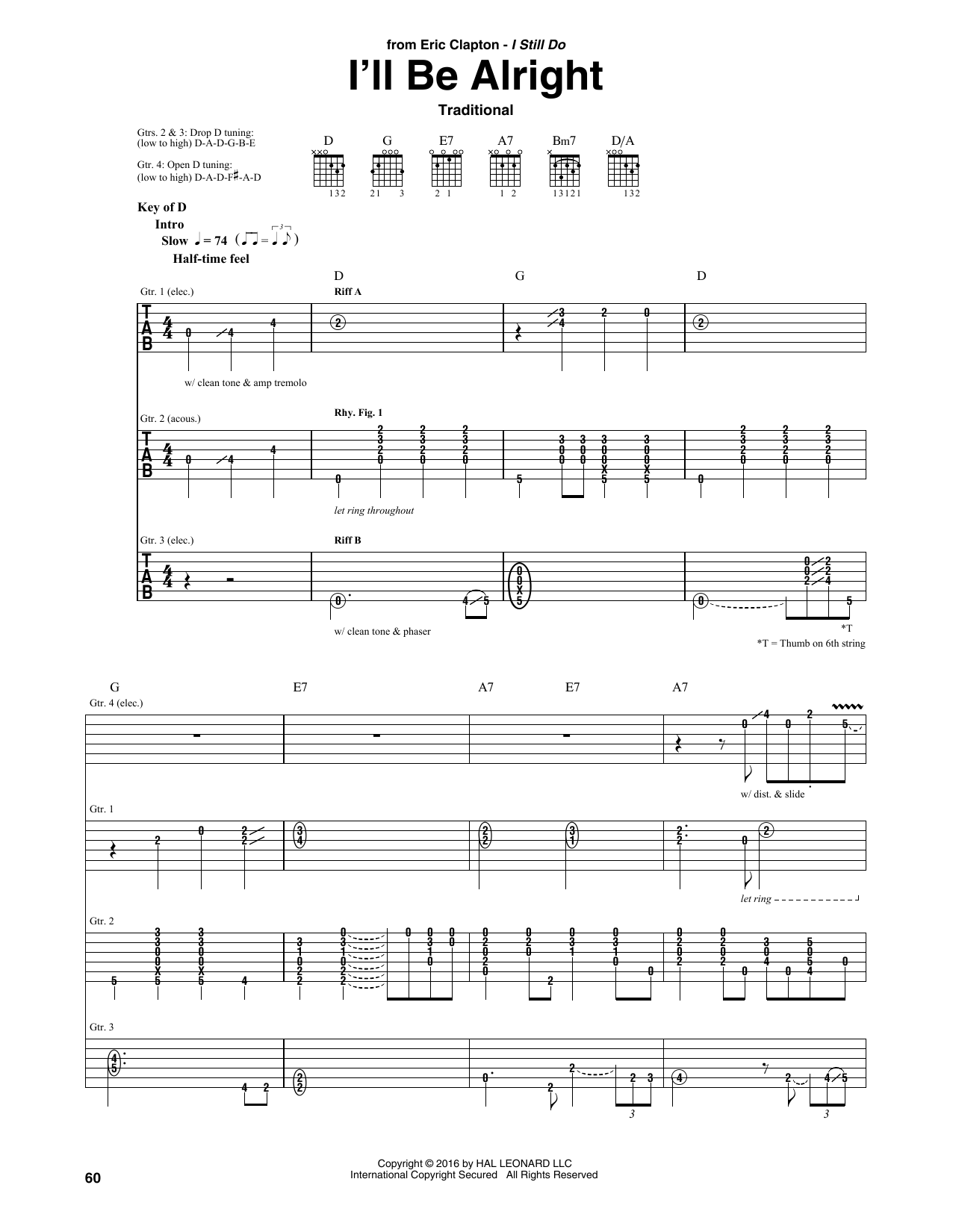 Eric Clapton I'll Be Alright Sheet Music Notes & Chords for Guitar Tab - Download or Print PDF