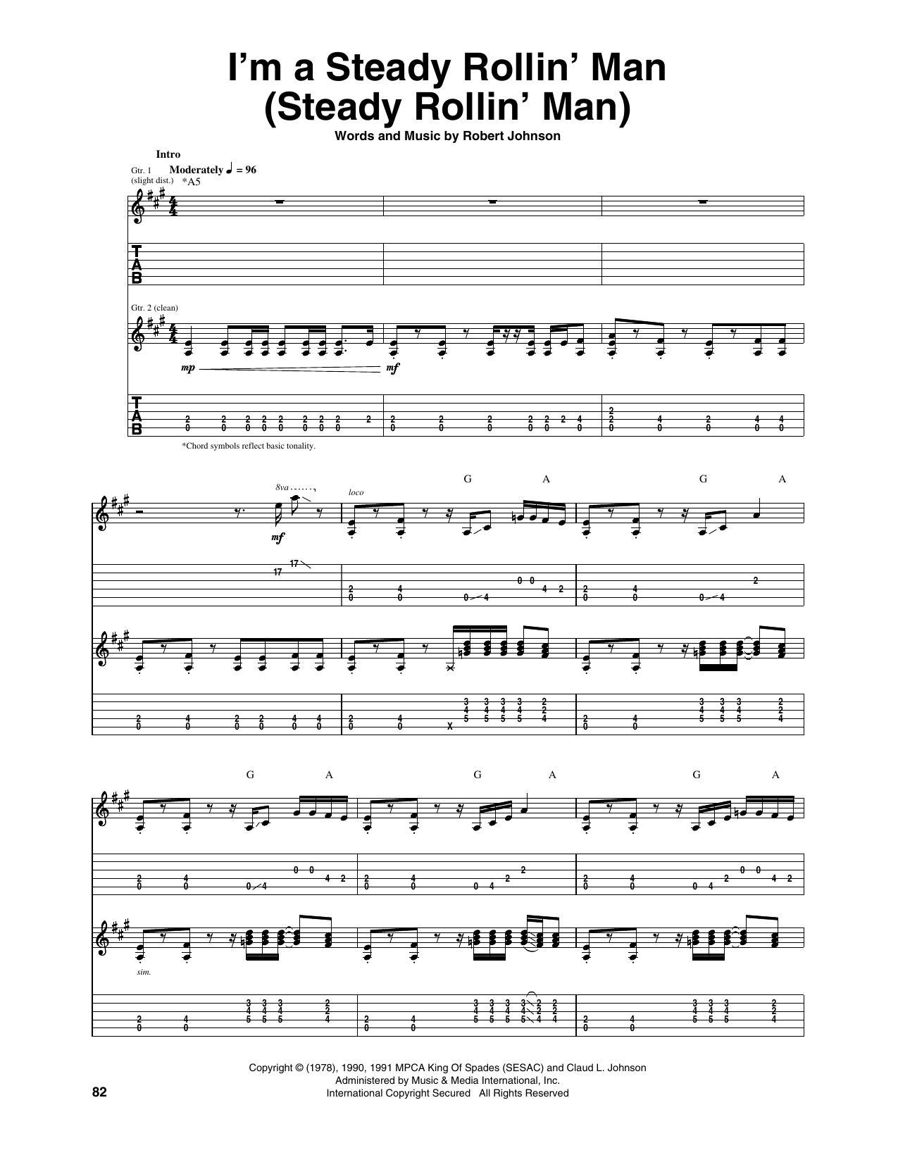 Eric Clapton I'm A Steady Rollin' Man (Steady Rollin' Man) Sheet Music Notes & Chords for Guitar Tab - Download or Print PDF