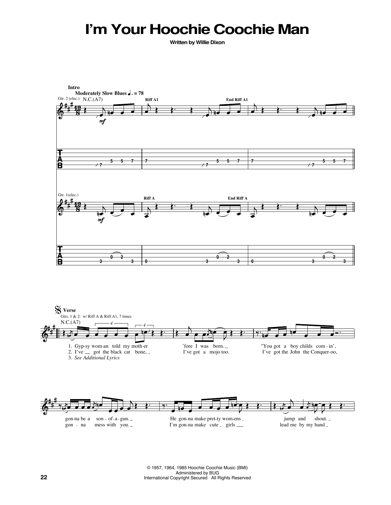 Eric Clapton I'm Your Hoochie Coochie Man Sheet Music Notes & Chords for Guitar Tab - Download or Print PDF