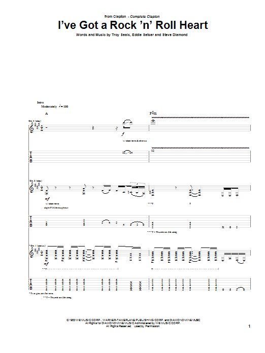 Eric Clapton I've Got A Rock 'N' Roll Heart Sheet Music Notes & Chords for Lyrics & Chords - Download or Print PDF