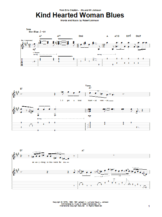 Eric Clapton Kind Hearted Woman Blues Sheet Music Notes & Chords for Guitar Tab - Download or Print PDF