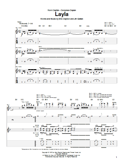 Eric Clapton Layla Sheet Music Notes & Chords for Piano, Vocal & Guitar (Right-Hand Melody) - Download or Print PDF
