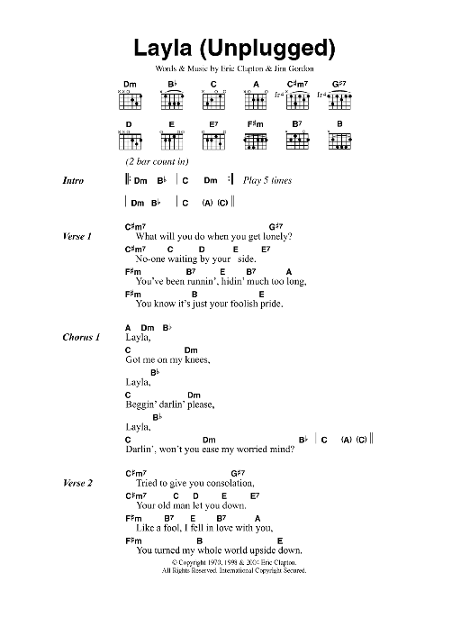 Eric Clapton Layla (unplugged) Sheet Music Notes & Chords for Lead Sheet / Fake Book - Download or Print PDF