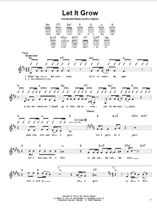Eric Clapton Let It Grow Sheet Music Notes & Chords for Easy Guitar Tab - Download or Print PDF
