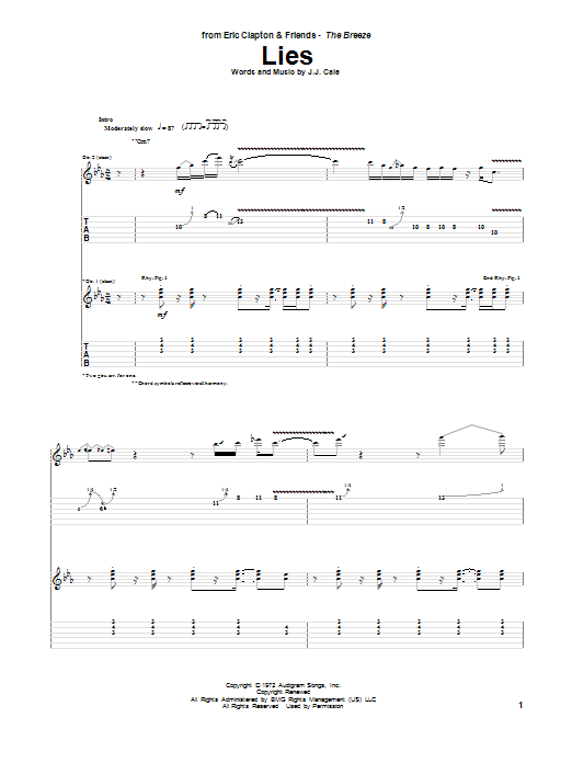 Eric Clapton Lies Sheet Music Notes & Chords for Guitar Tab - Download or Print PDF