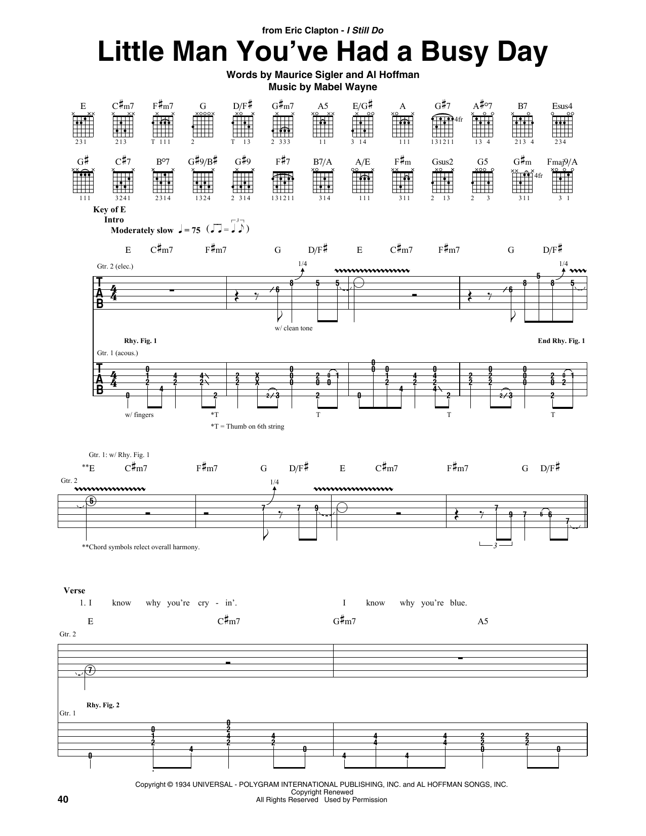 Eric Clapton Little Man You've Had A Busy Day Sheet Music Notes & Chords for Guitar Tab - Download or Print PDF