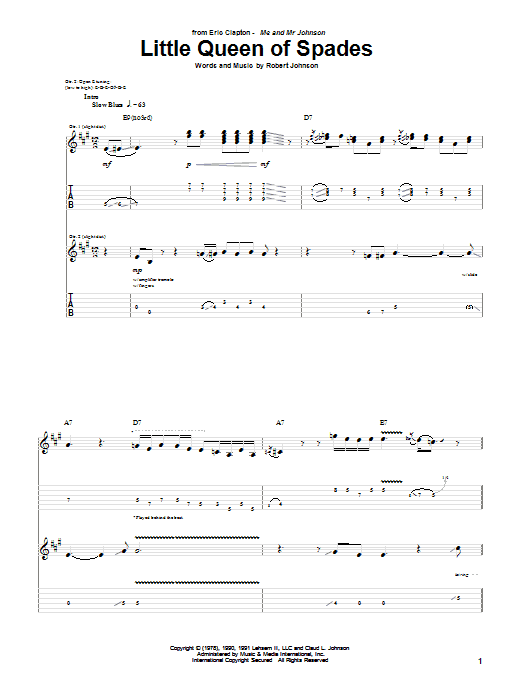 Eric Clapton Little Queen Of Spades Sheet Music Notes & Chords for Guitar Tab - Download or Print PDF