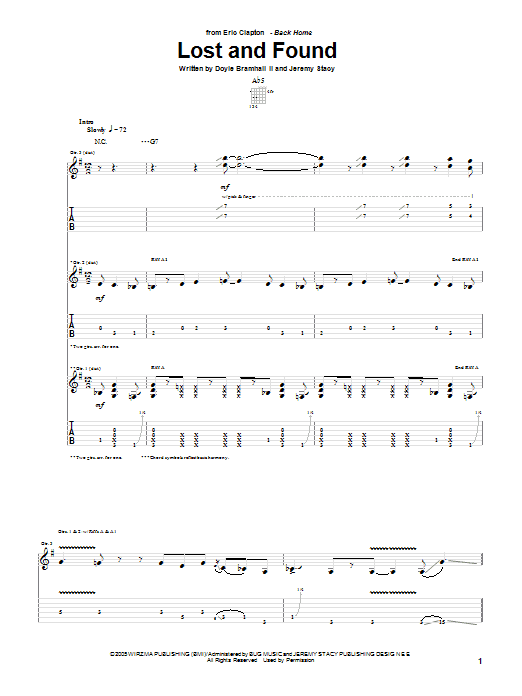Eric Clapton Lost And Found Sheet Music Notes & Chords for Guitar Tab - Download or Print PDF