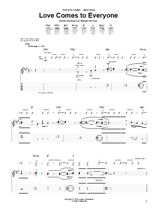 Eric Clapton Love Comes To Everyone Sheet Music Notes & Chords for Guitar Tab - Download or Print PDF