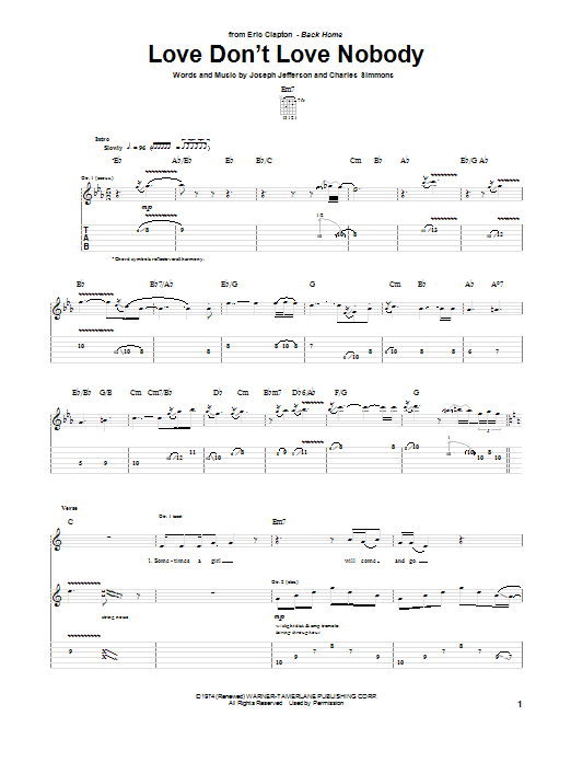 Eric Clapton Love Don't Love Nobody Sheet Music Notes & Chords for Guitar Tab - Download or Print PDF