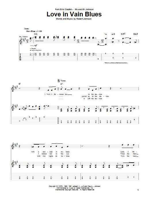 Eric Clapton Love In Vain Blues Sheet Music Notes & Chords for Guitar Tab - Download or Print PDF