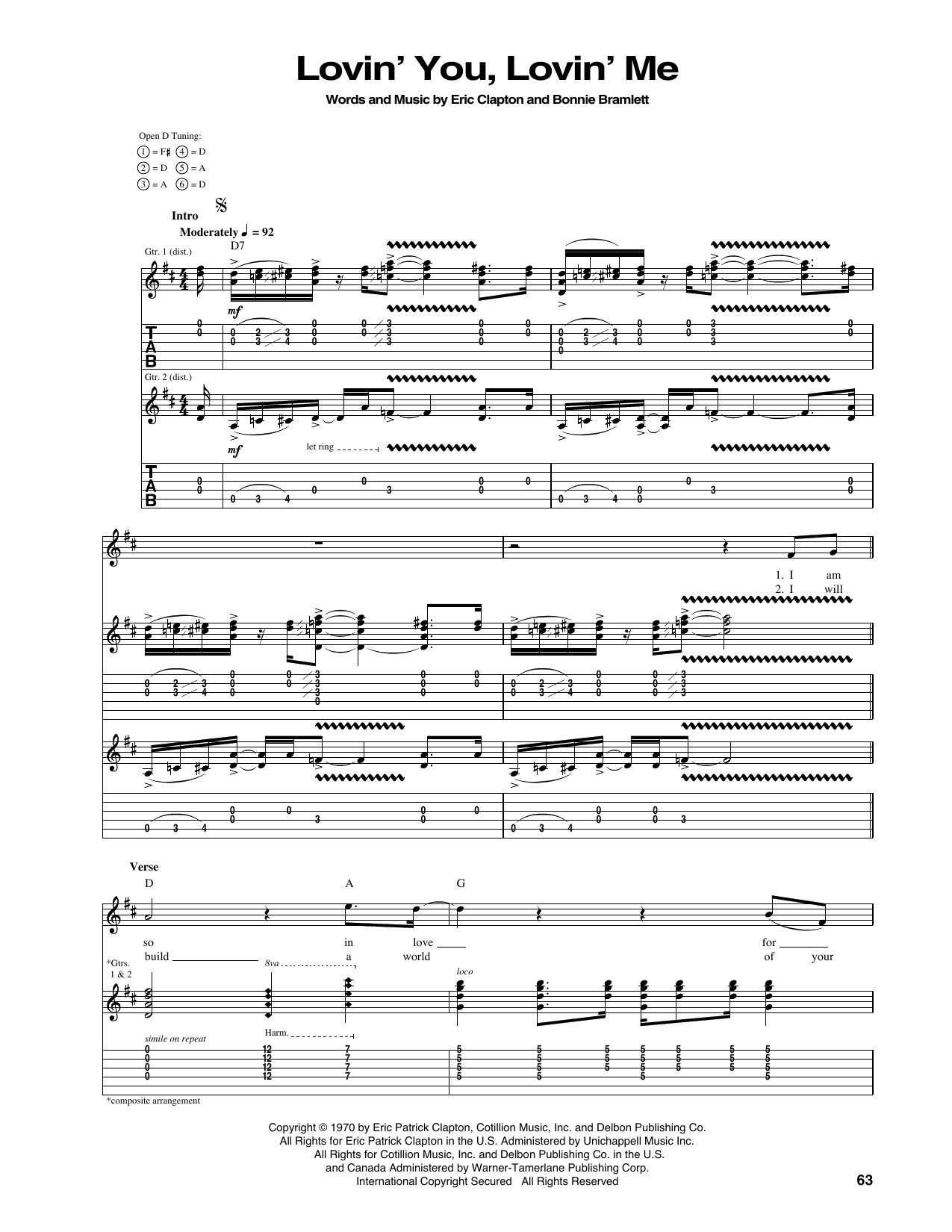 Eric Clapton Lovin' You, Lovin' Me Sheet Music Notes & Chords for Guitar Tab - Download or Print PDF