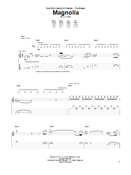 Eric Clapton Magnolia Sheet Music Notes & Chords for Guitar Tab - Download or Print PDF