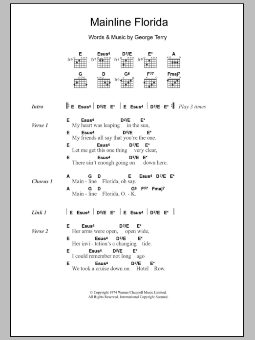 Eric Clapton Mainline Florida Sheet Music Notes & Chords for Lyrics & Chords - Download or Print PDF