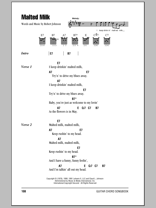 Eric Clapton Malted Milk Sheet Music Notes & Chords for Lyrics & Chords - Download or Print PDF