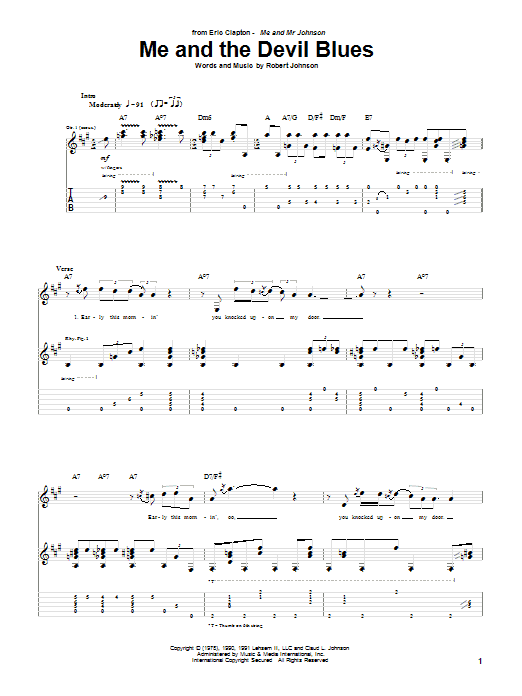 Eric Clapton Me And The Devil Blues Sheet Music Notes & Chords for Guitar Tab - Download or Print PDF