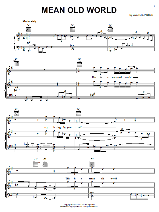 Eric Clapton Mean Old World Sheet Music Notes & Chords for Lyrics & Chords - Download or Print PDF Eric Clapton Mean Old World Sheet Music Notes & Chords for Lyrics & Chords - Download or Print PDF