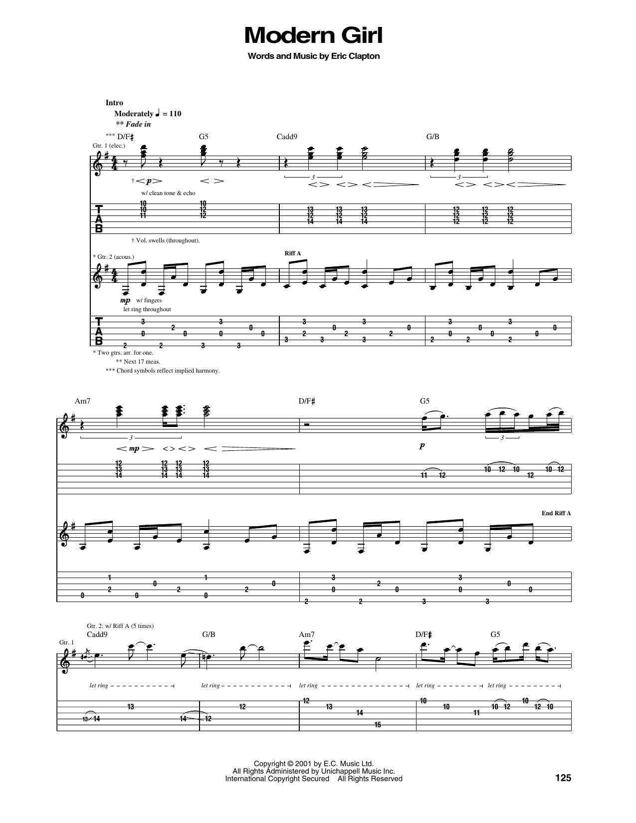 Eric Clapton Modern Girl Sheet Music Notes & Chords for Guitar Tab - Download or Print PDF