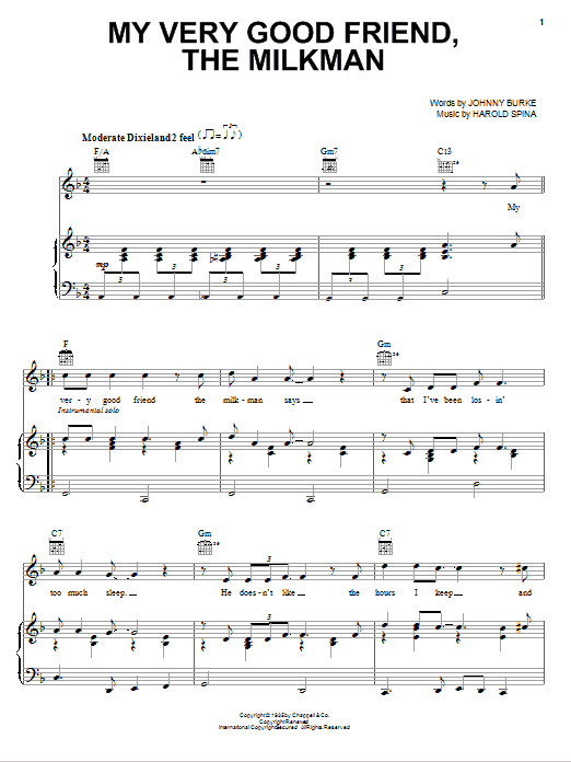 Eric Clapton My Very Good Friend, The Milkman Sheet Music Notes & Chords for Piano, Vocal & Guitar (Right-Hand Melody) - Download or Print PDF