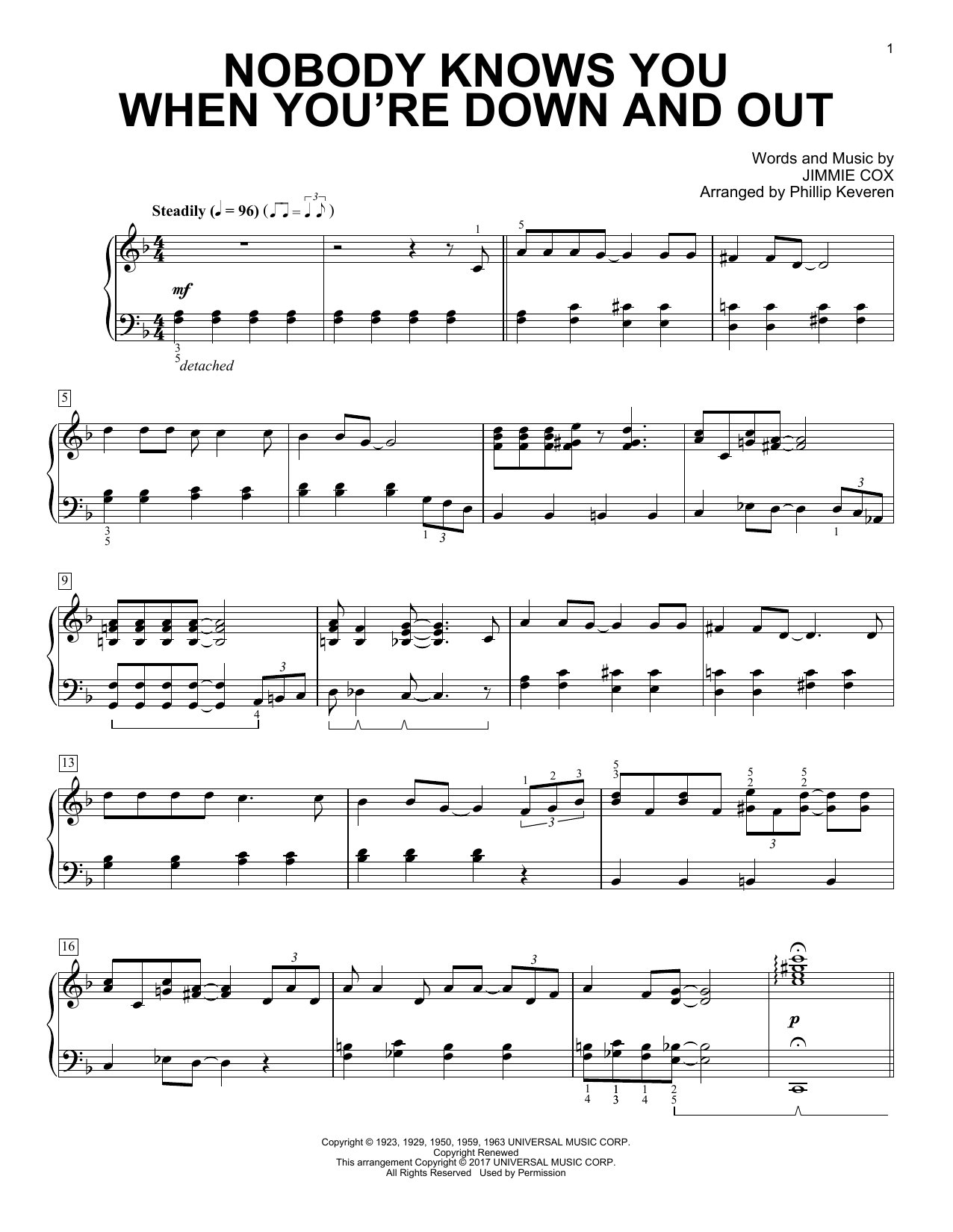 Phillip Keveren Nobody Knows You When You're Down And Out (Nobody Knows When You're Down And Out) Sheet Music Notes & Chords for Piano Solo - Download or Print PDF