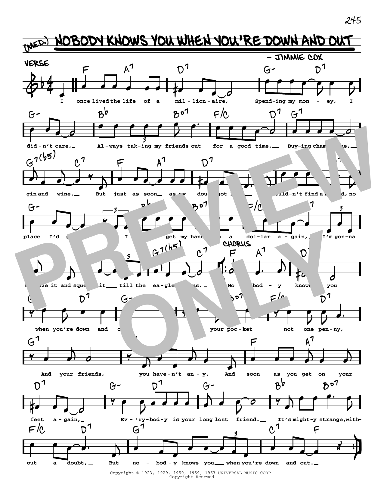 Eric Clapton Nobody Knows You When You're Down And Out (arr. Robert Rawlins) Sheet Music Notes & Chords for Real Book – Melody, Lyrics & Chords - Download or Print PDF