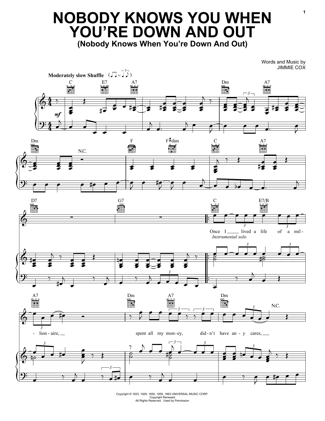 Eric Clapton Nobody Knows You When You're Down And Out (Nobody Knows When You're Down And Out) Sheet Music Notes & Chords for Ukulele - Download or Print PDF