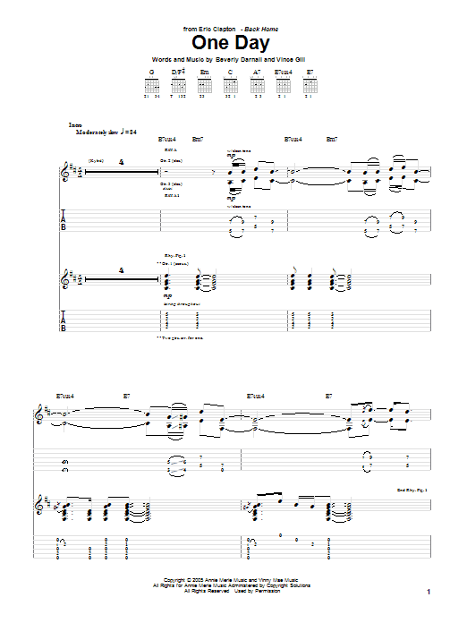 Eric Clapton One Day Sheet Music Notes & Chords for Guitar Tab - Download or Print PDF