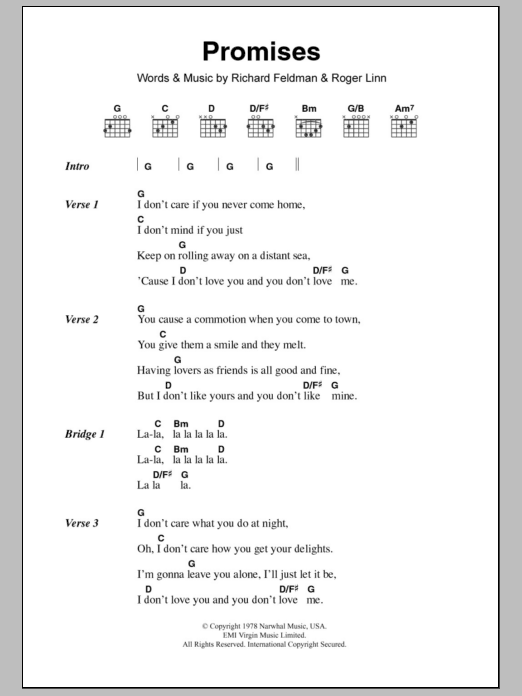 Eric Clapton Promises Sheet Music Notes & Chords for Lyrics & Chords - Download or Print PDF