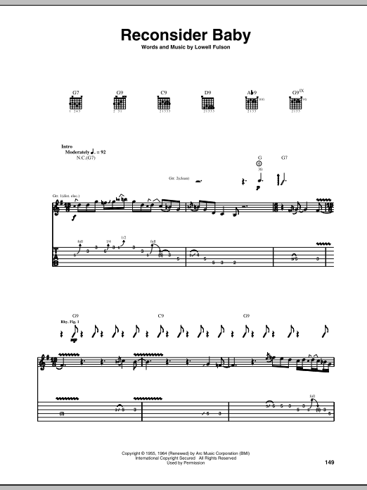 Eric Clapton Reconsider Baby Sheet Music Notes & Chords for Guitar Tab - Download or Print PDF