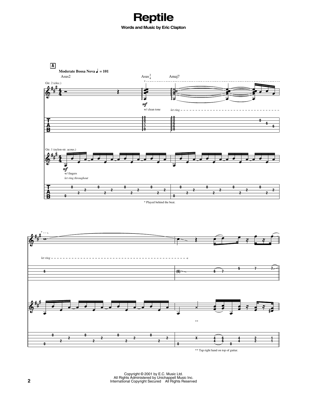 Eric Clapton Reptile Sheet Music Notes & Chords for Guitar Tab - Download or Print PDF