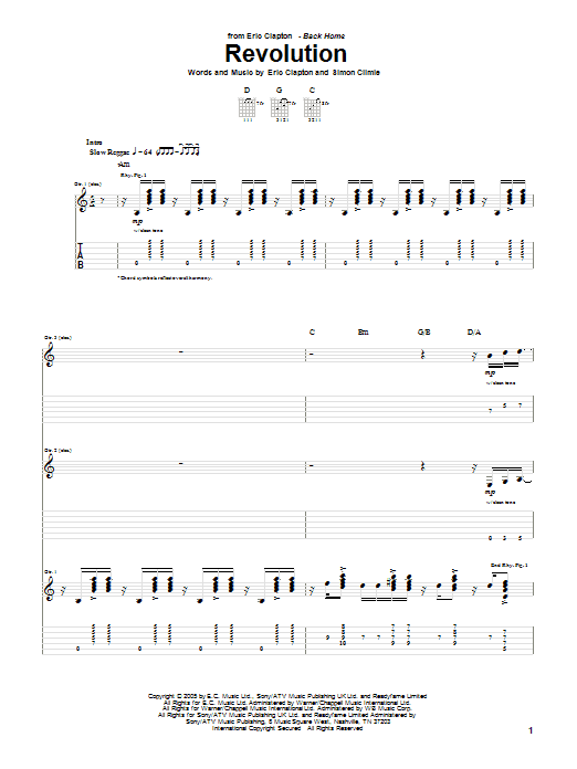 Eric Clapton Revolution Sheet Music Notes & Chords for Guitar Tab - Download or Print PDF