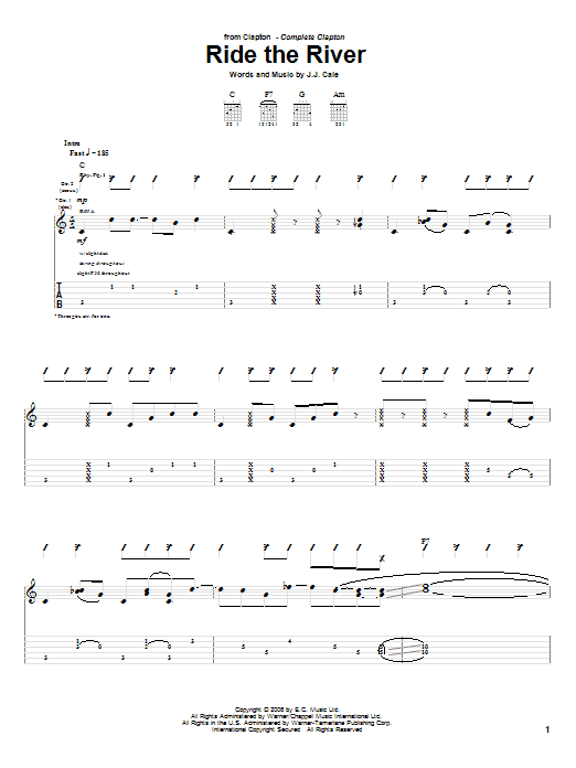 Eric Clapton Ride The River Sheet Music Notes & Chords for Guitar Tab - Download or Print PDF