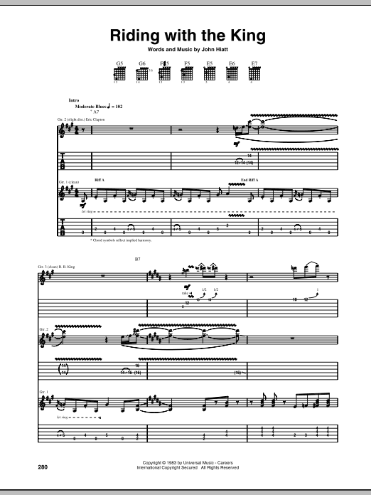 Eric Clapton Riding With The King Sheet Music Notes & Chords for Piano, Vocal & Guitar (Right-Hand Melody) - Download or Print PDF